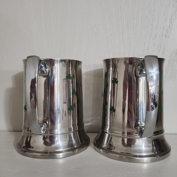 Shamrock 3 Leaf Clover Stainless Steel Set 2 Mugs Irish St Patrick's - Picture 2 of 10
